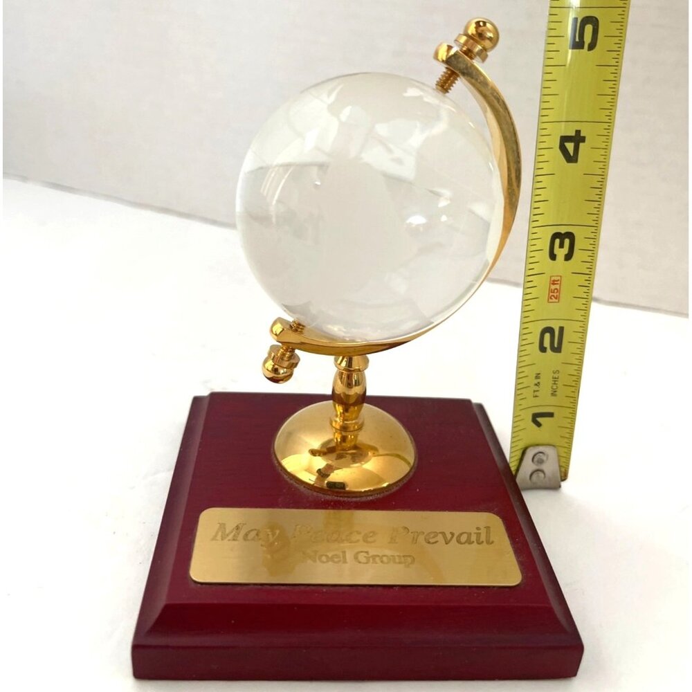 Crystal Etched Mini Globe Engraved Brass Plaque May Peace Prevail Desk Décor - Picture 6 of 8